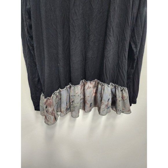 LOGO Lori Goldstein Womens Cardigan Size XL Black Open Front Contrast Hem Jersey - Picture 9 of 9